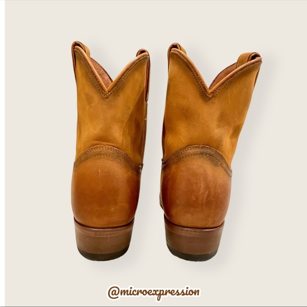 $369 Frye Billy Short Pull On Cognac Brown Leather Southern Cowboy Ankle Boots - Picture 11 of 15